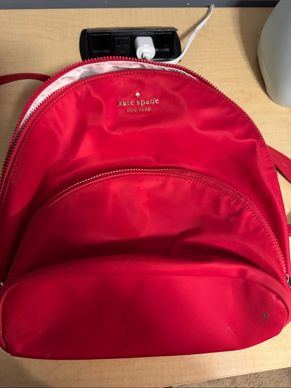 kate spade red nylon dome backpack